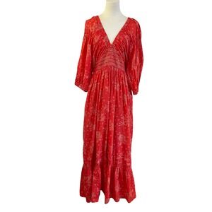 Free People Golden Hour Maxi Dress tiered Cotton Boho Cottagecore Romantic L